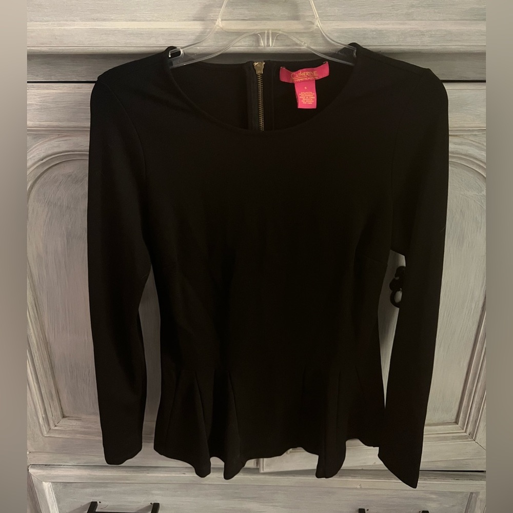Catherine Malandrino Black Pleated Peplum Career Top - Picture 1 of 4